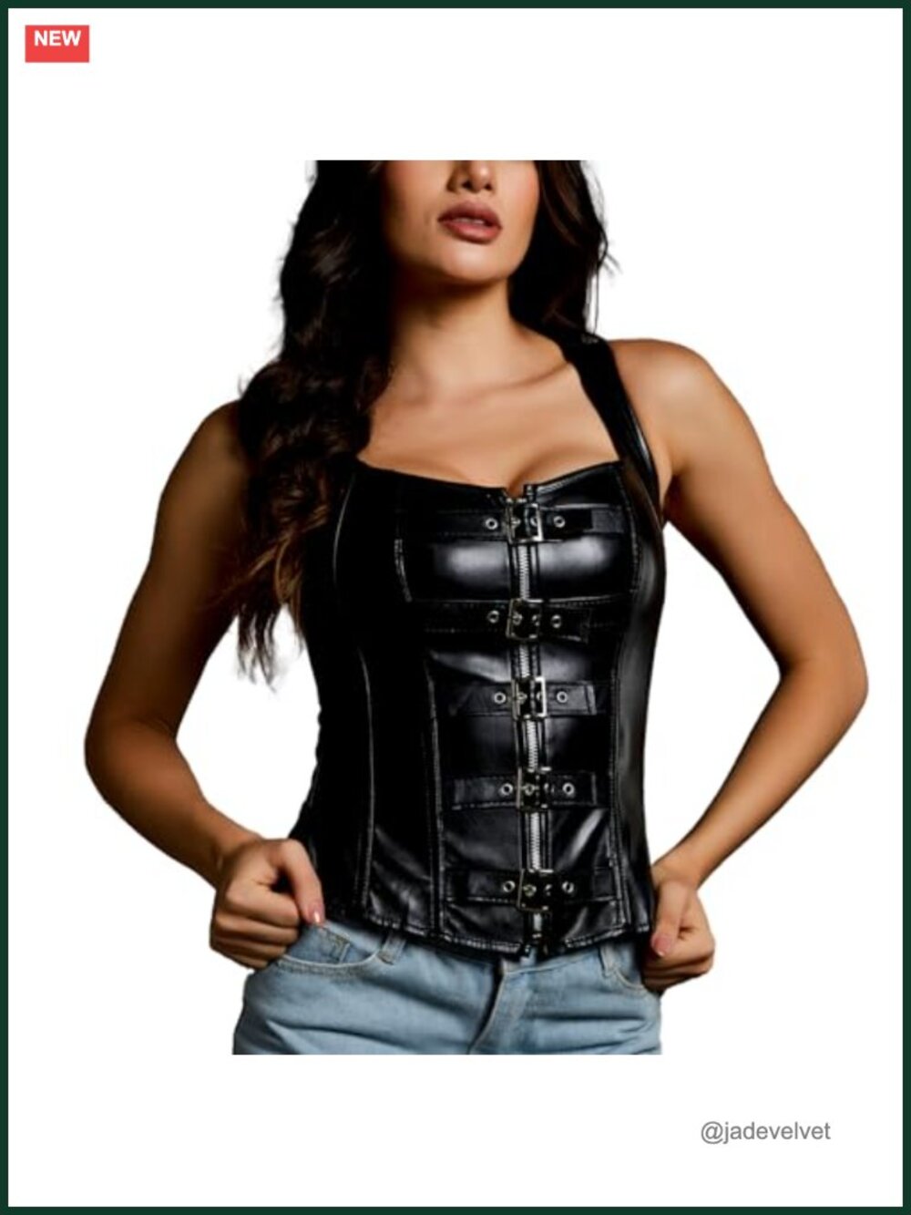 Faux Leather Lace Up Back Corset Bustier with G-String Slim Fit